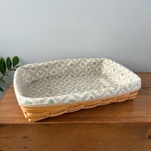 Longaberger low rectangle basket w/ fabric liner plastic protector 1999